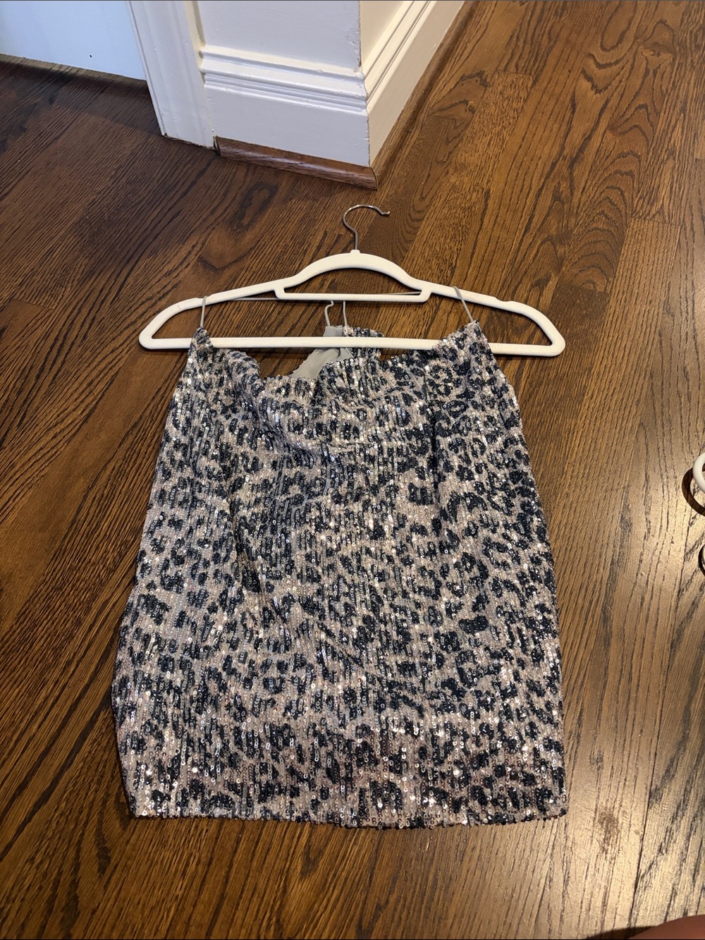 She + Sky Silver and Black Sequin Animal Print Mini Top